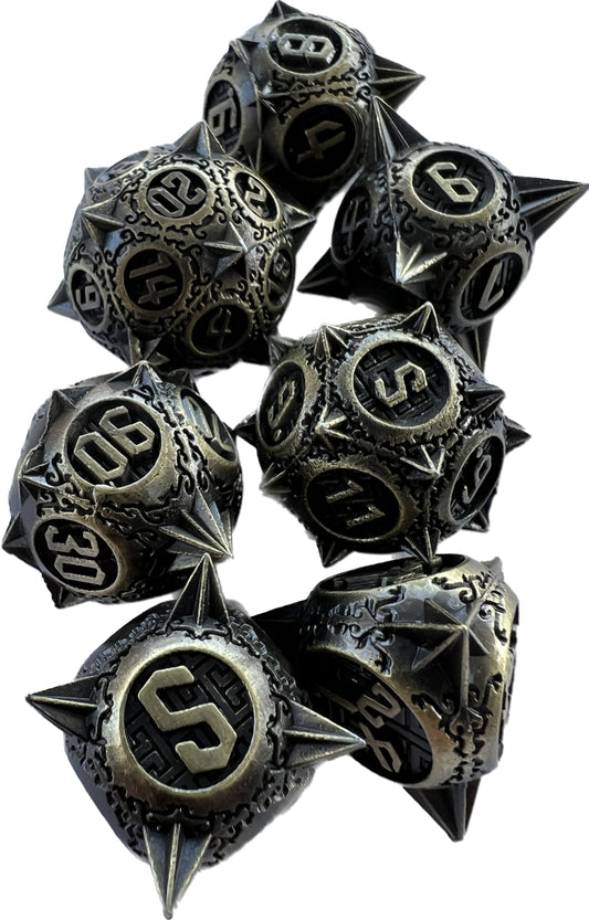 Unleash Adventure: Spikey Solid Metal D&D Dice Set from Dusty Roads C3 - Elevate Your Gaming Experience with Nostalgic Style! 🎲⚔️🌟