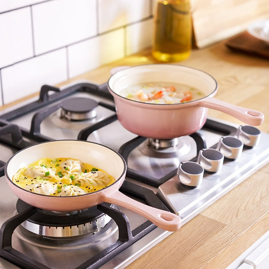 Enhance your culinary experience with our Enamel Cast Iron Milk Pan from Dusty Ole Shop. This premium cast iron pan features a single-handle design for easy use, ensuring even heat distribution and a non-stick cooking surface. Perfect for all cooktops, it's versatile enough for family meals or preparing baby food supplements. Elevate your kitchen with its stylish design, combining functionality with aesthetics.